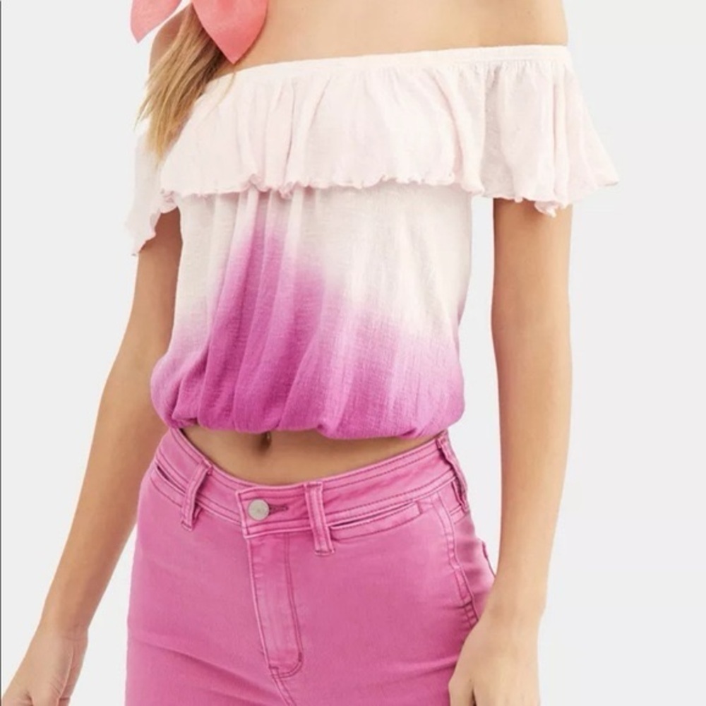 Free People Cora Lee Pink Ombre Off-the-Shoulder Top Boho Fairycore Vibe Medium
